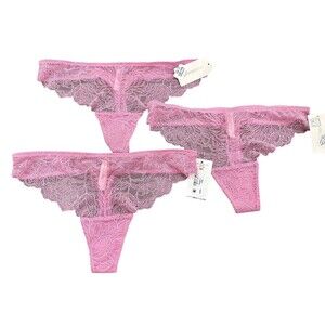 Lot of 3 NEW On Gossamer Womens Lace Thong Pink Size Small S NWT